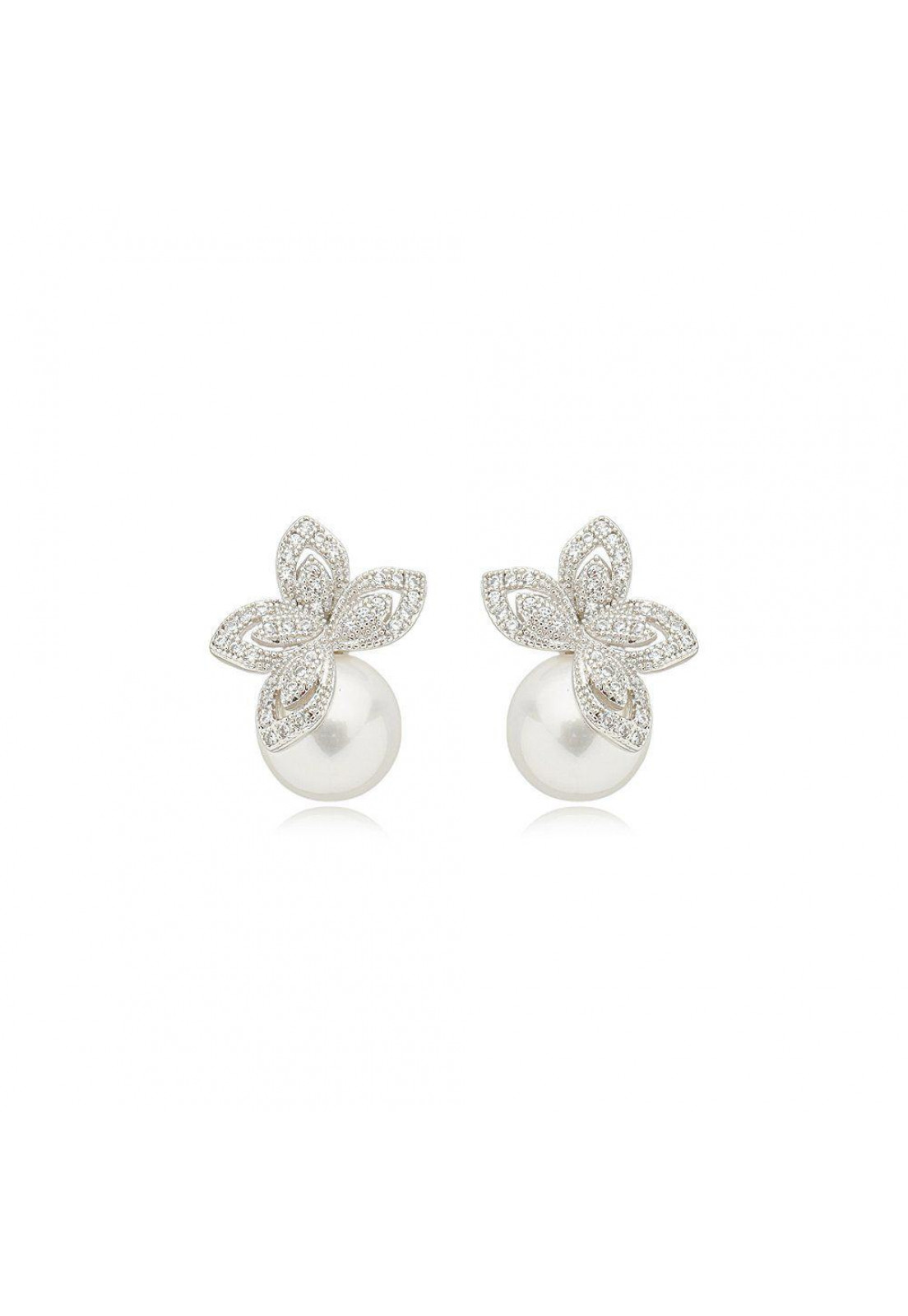 Brinco de pérola shell cravejado de zircônia cristal banho em ródio branco