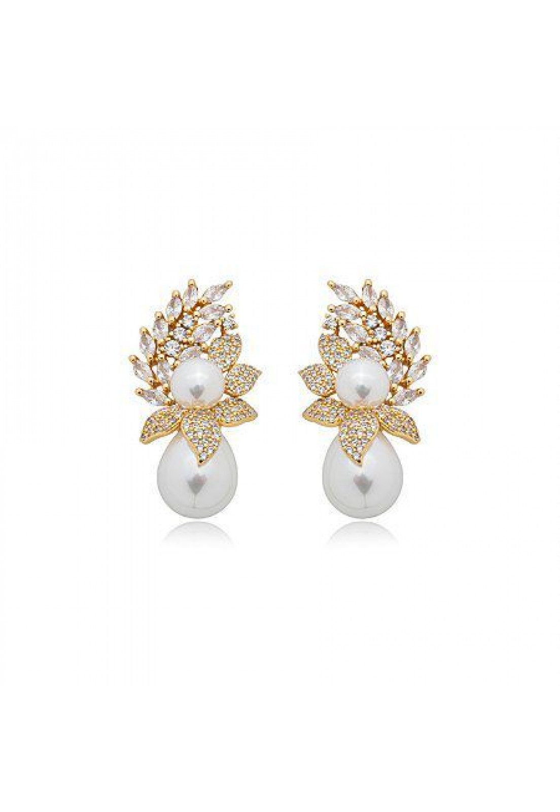 Brinco de perola cravejado de zirconia cristal banho em ouro 18k