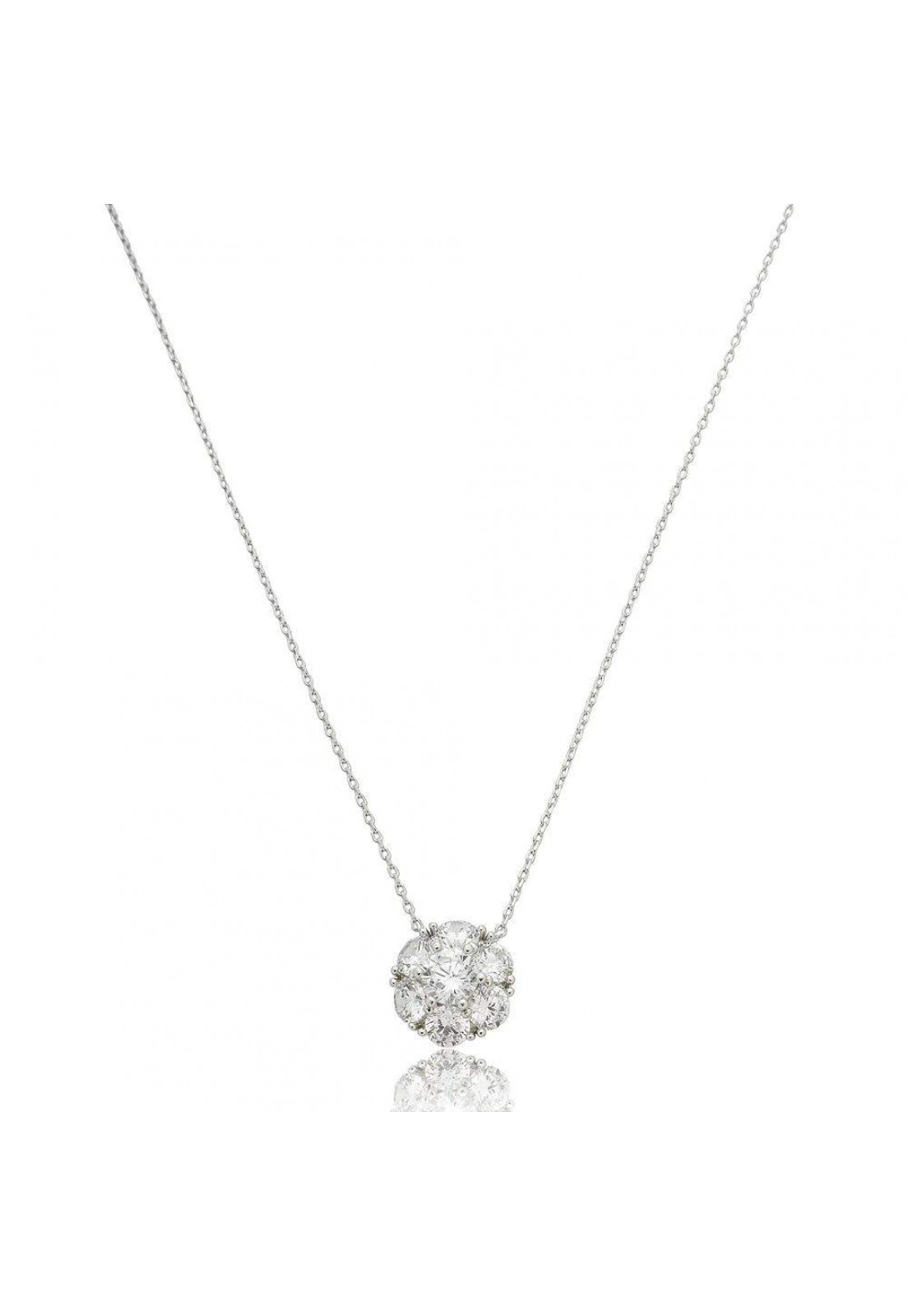 Colar com pingente cravejado de zircônia cristal banho em ródio branco