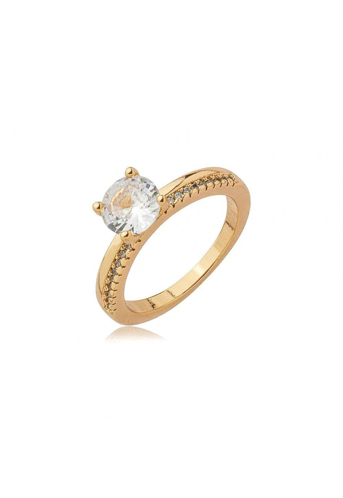 Anel solitário cravejado de zircônia cristal banho em ouro 18k