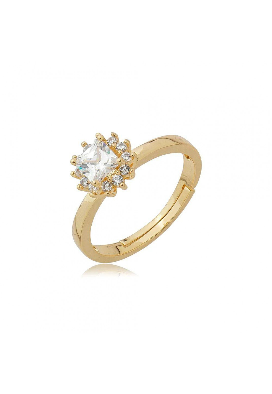 Anel dourado cravejado de zircônia cristal banho em ouro 18k