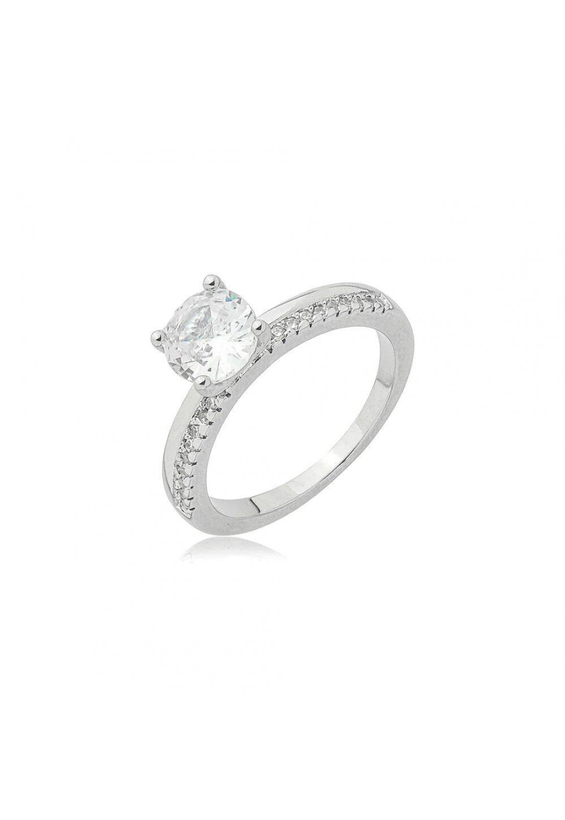 Anel solitário cravejado de zircônia cristal banho em ródio branco