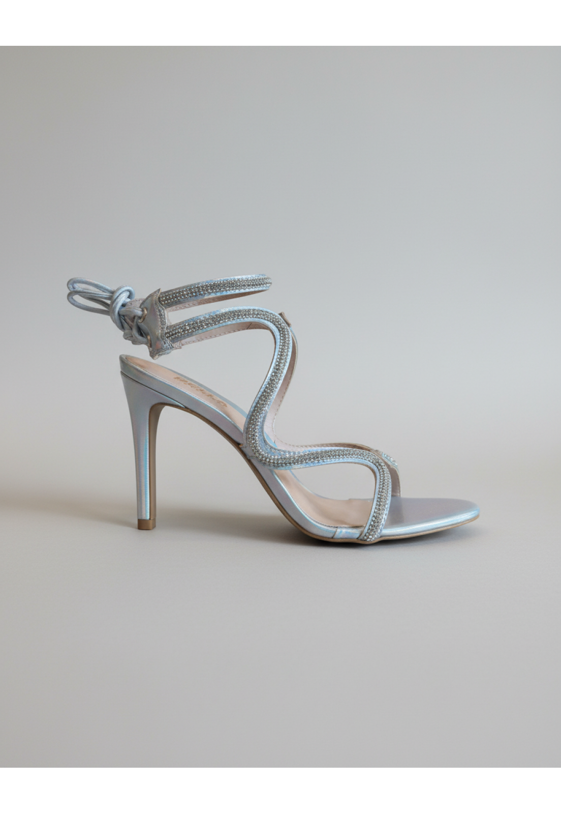 Sandália Prata holográfica Brilho Cristal Salto 9 cm 