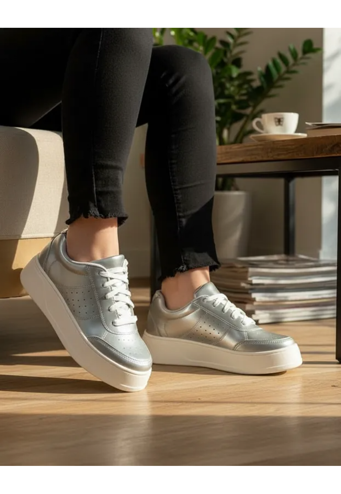 Tênis Flatform Prata Metalizado 