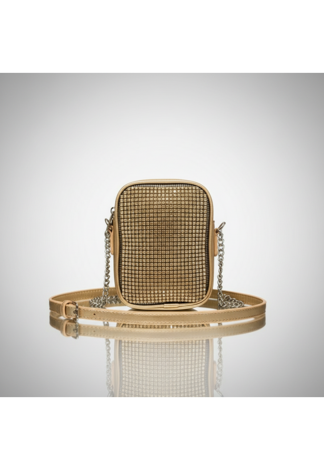 Bolsa Porta Celular Dourada com alça Transversal 