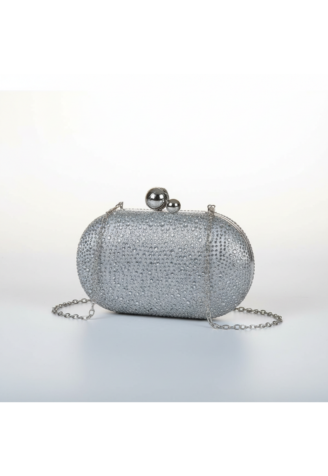 Clutch oval Prata com  Brilho Cristal Premium 