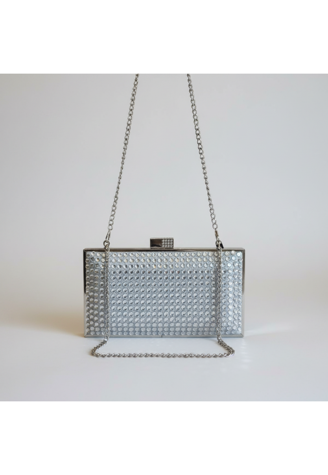 Clutch retangular Prata Brilho Cristal