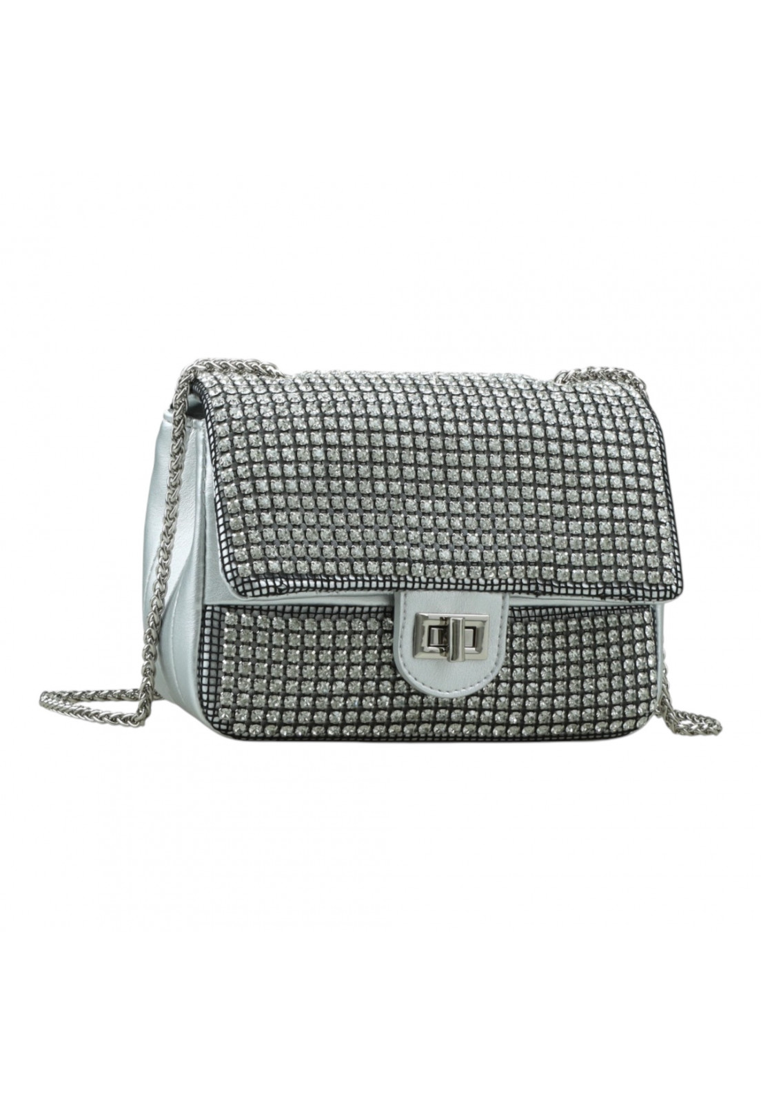 Bolsa Shopping Prata Metalizada e Strass
