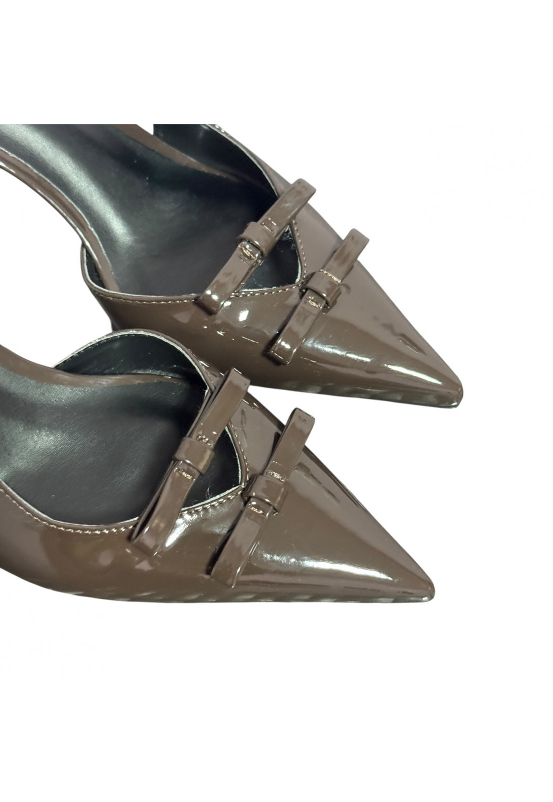 Scarpin Slingback Verniz Café Macchiato Dois Laços