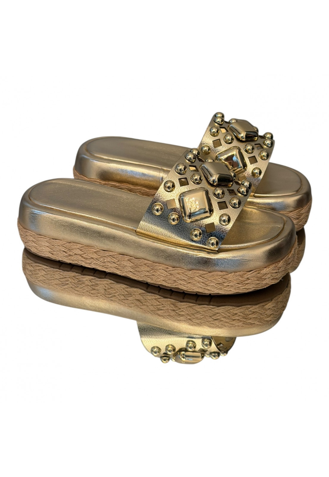 Papete Tamanco Dourado Metalizado Detalhes Dourado