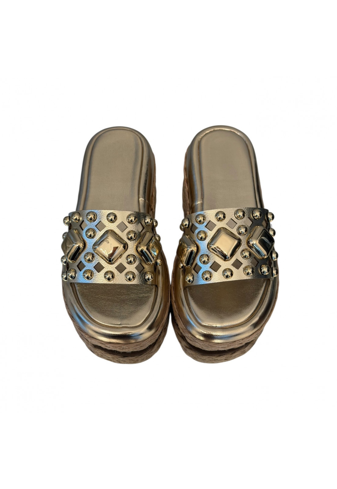 Papete Tamanco Dourado Metalizado Detalhes Dourado