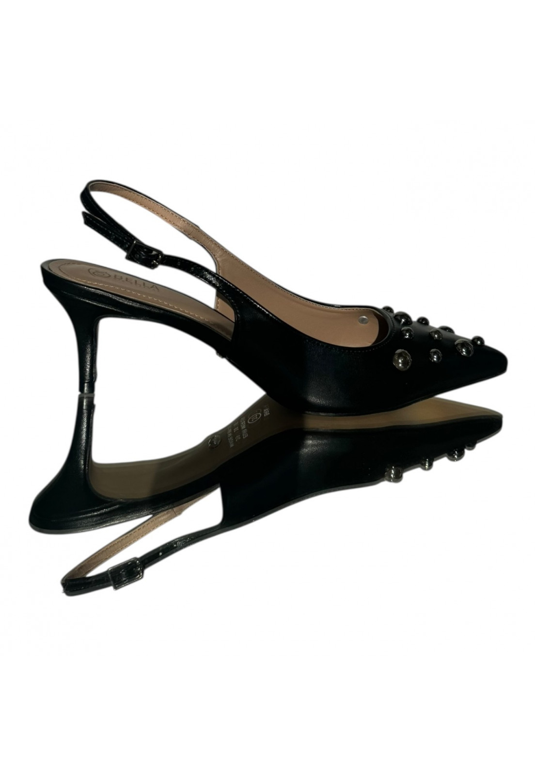 Scarpin  Napa Preto com meia esferas