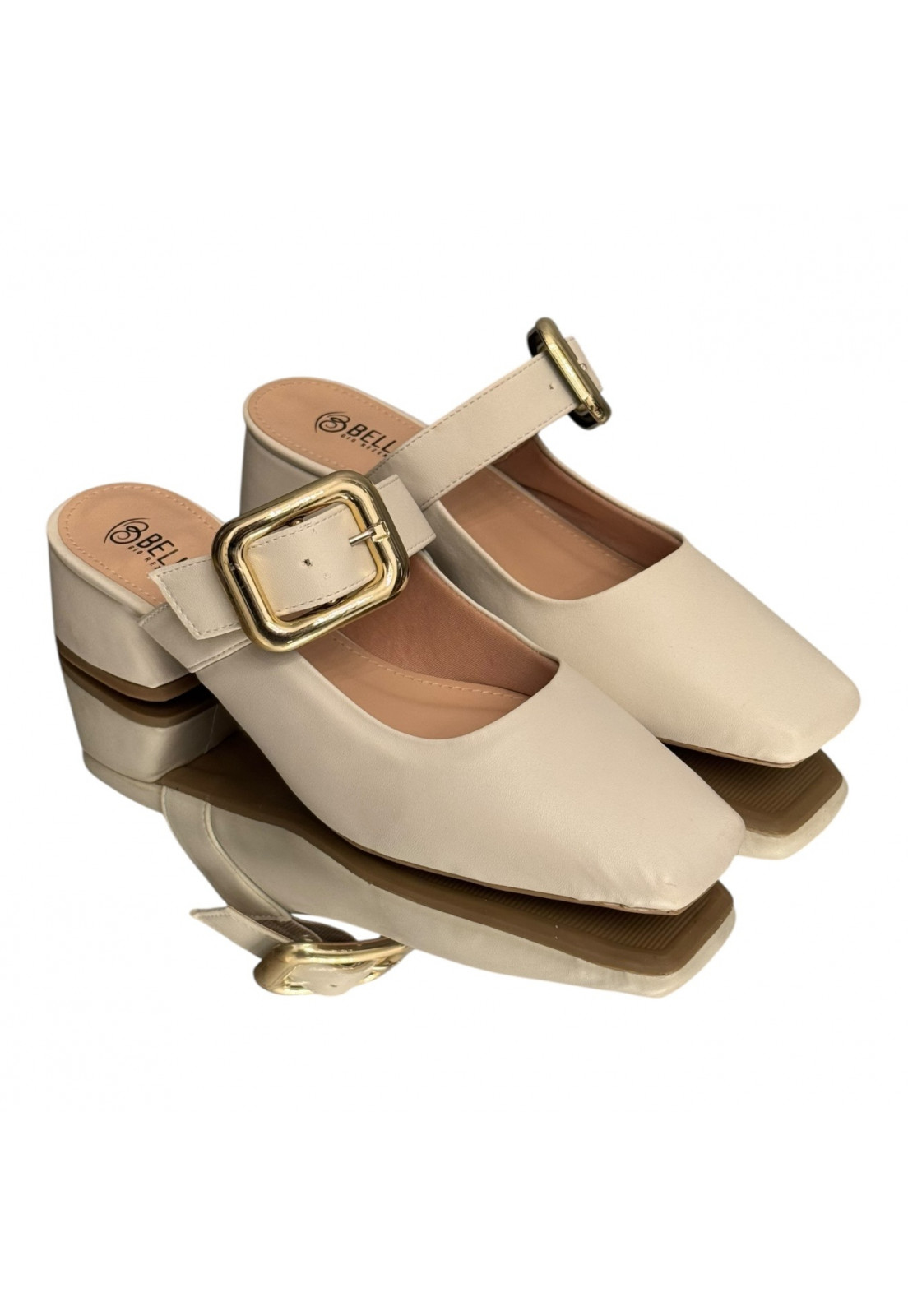 Scarpin Mule branco Off white Salto 4cm