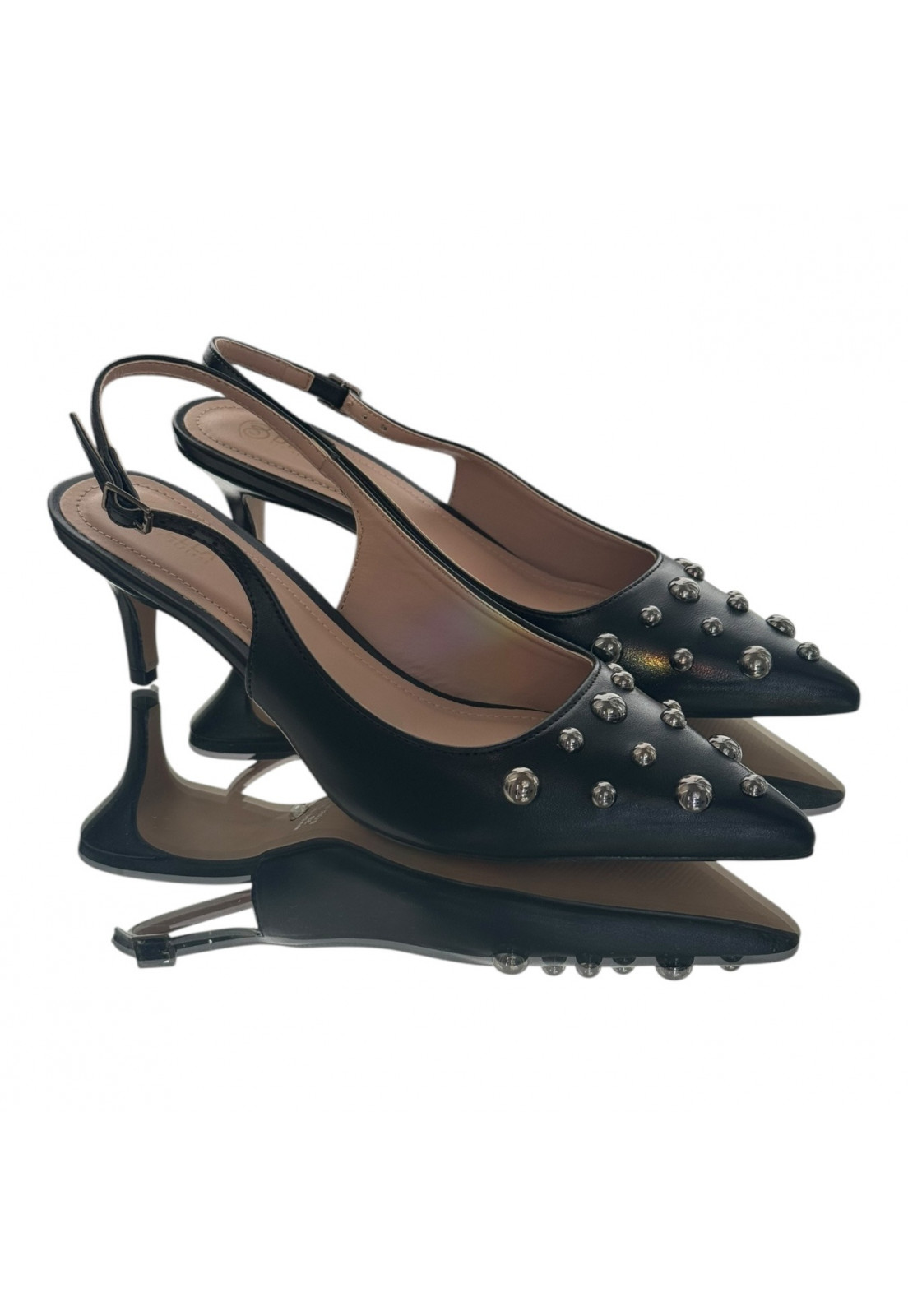 Scarpin  Napa Preto com meia esferas