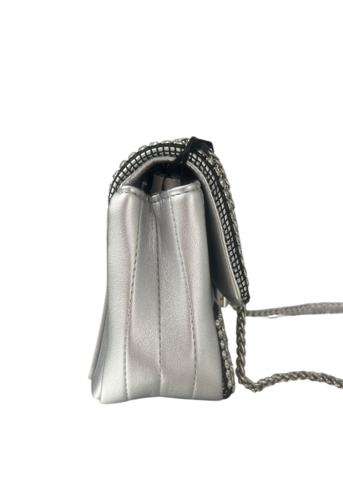 Bolsa Shopping Prata Metalizada e Strass