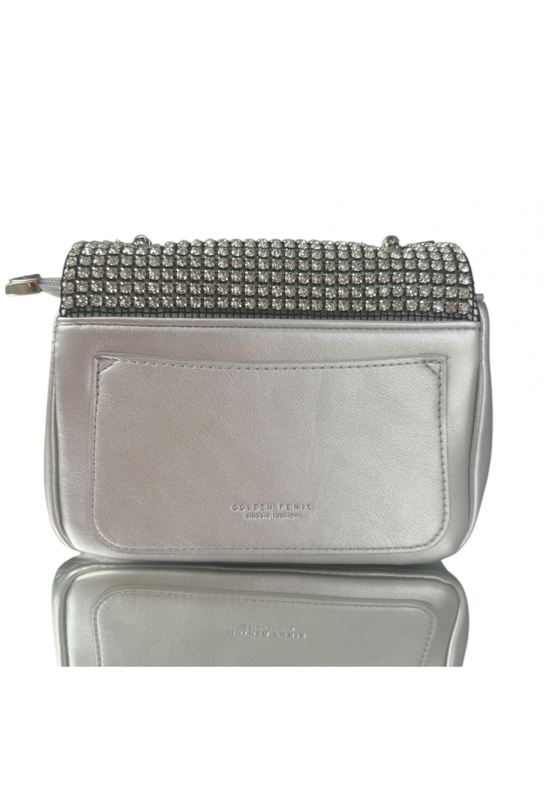 Bolsa Shopping Prata Metalizada e Strass
