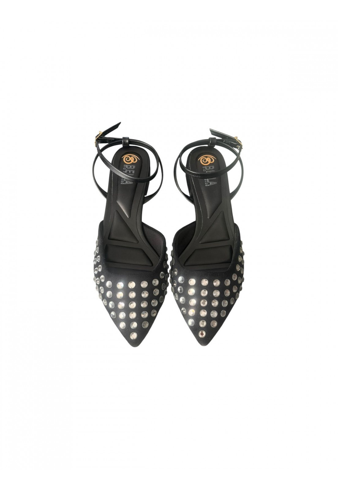 Sapatilha Slingback com salto baixo e strass Preta Sapatilha Slingback com salto baixo e strass Preta