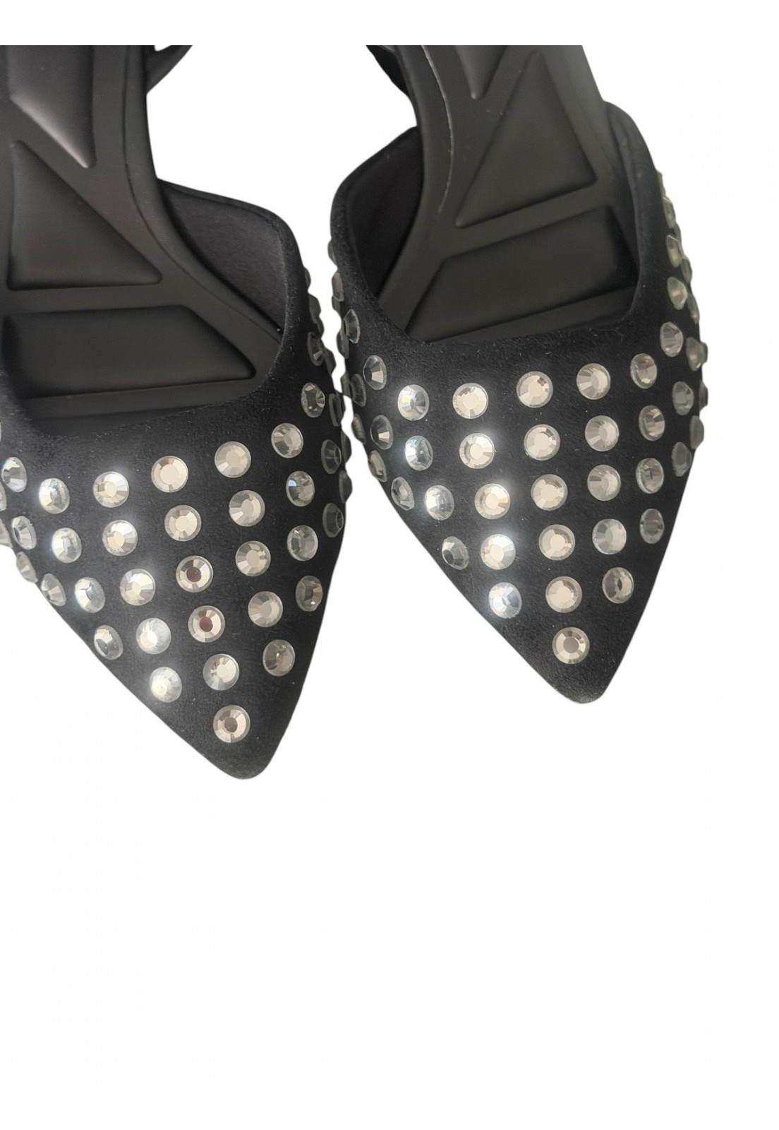 Sapatilha Slingback com salto baixo e strass Preta Sapatilha Slingback com salto baixo e strass Preta