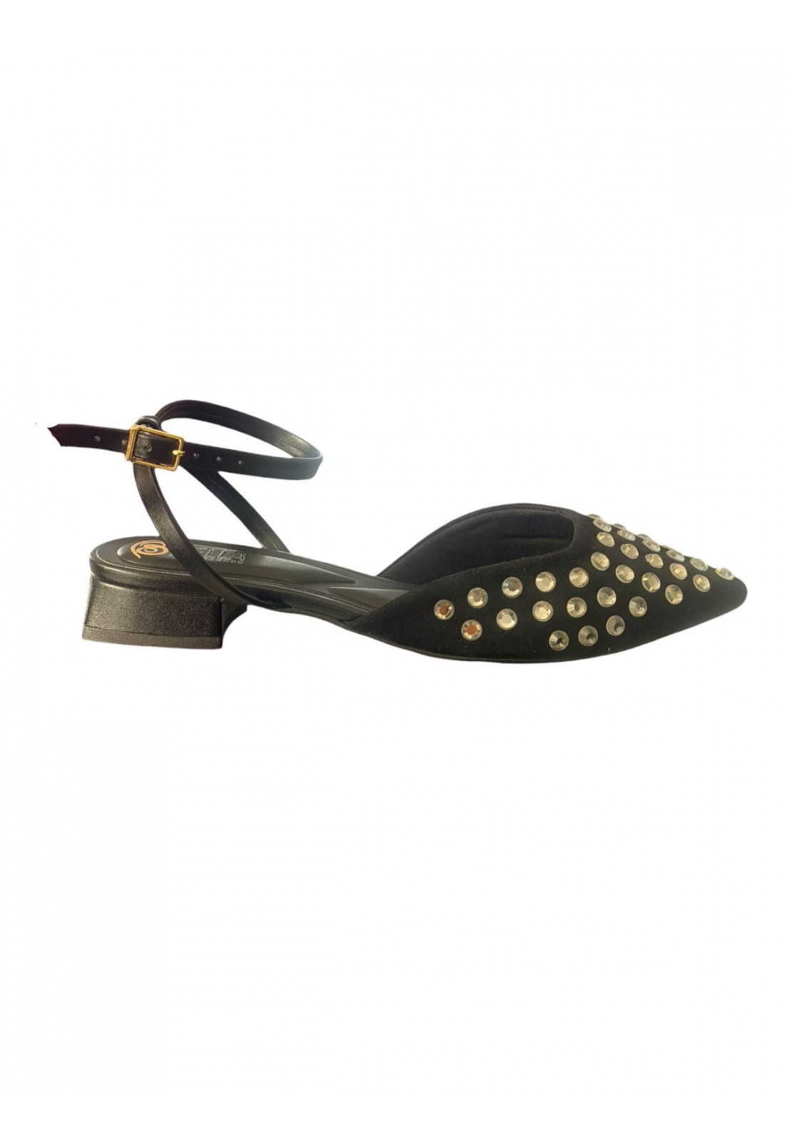 Sapatilha Slingback com salto baixo e strass Preta Sapatilha Slingback com salto baixo e strass Preta
