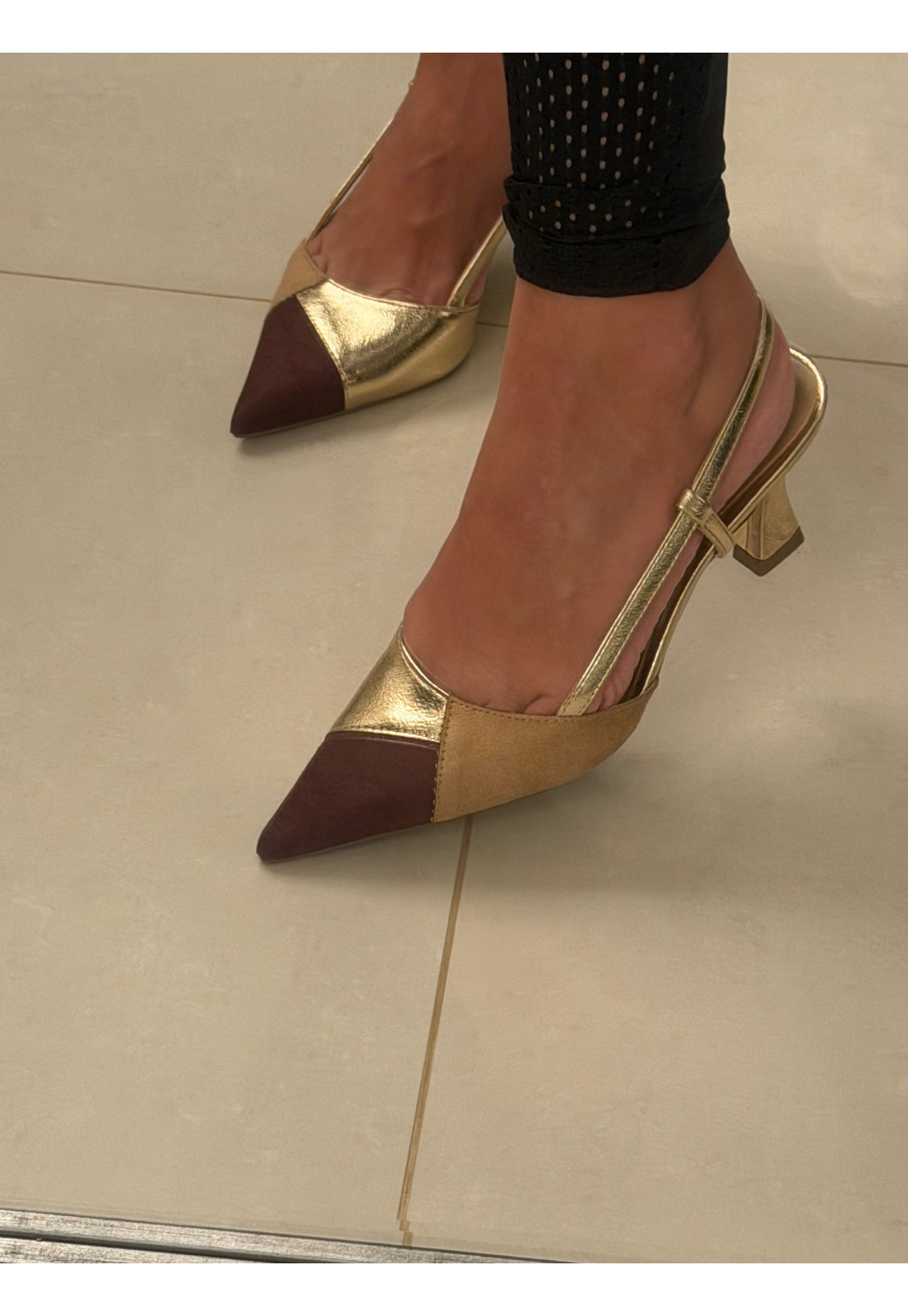 Scarpin Slingback Tricolor Luxe Gold Scarpin Slingback Tricolor Luxe Gold