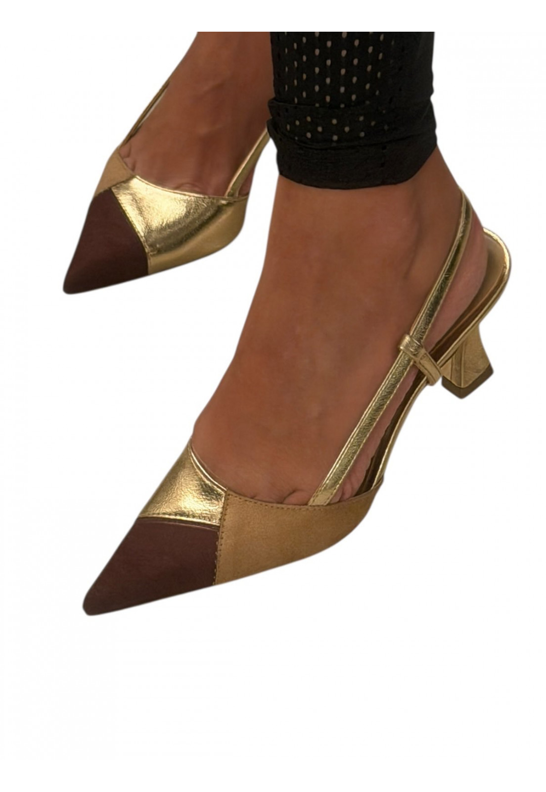 Scarpin Slingback Tricolor Luxe Gold Scarpin Slingback Tricolor Luxe Gold