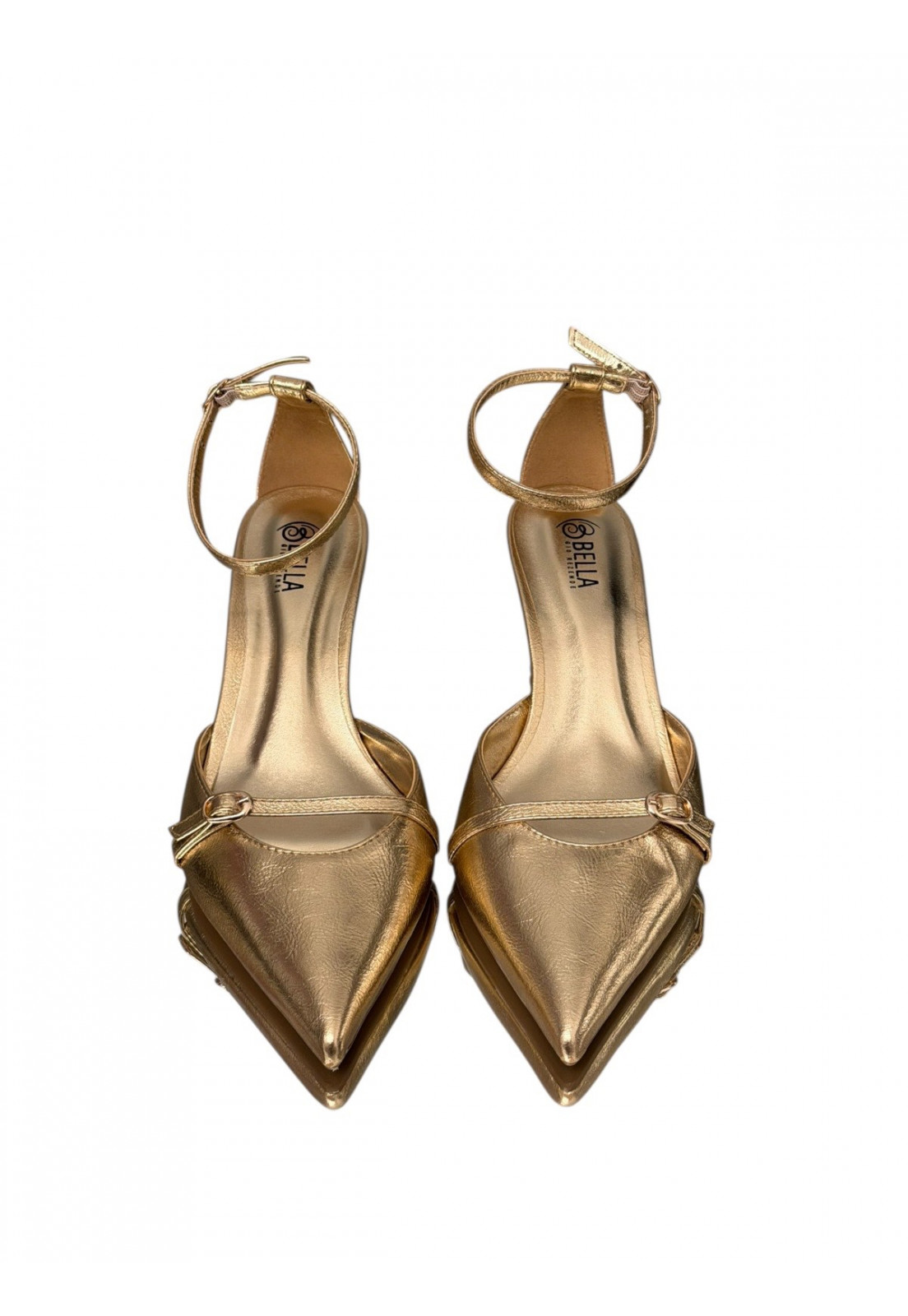 Scarpin LUMIERE Gold dourado metalizado salto anabela Scarpin LUMIERE Gold dourado metalizado salto anabela