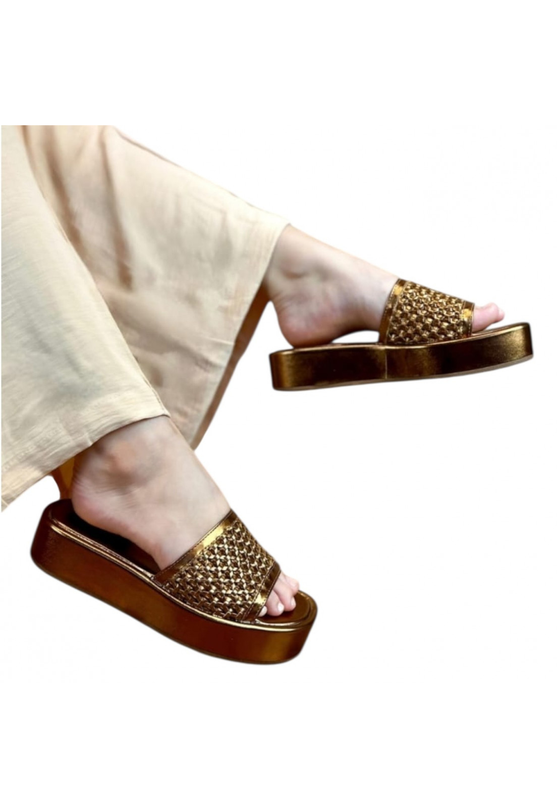 Sandália PAPETE Tamanco Plataforma Birken Bronze 