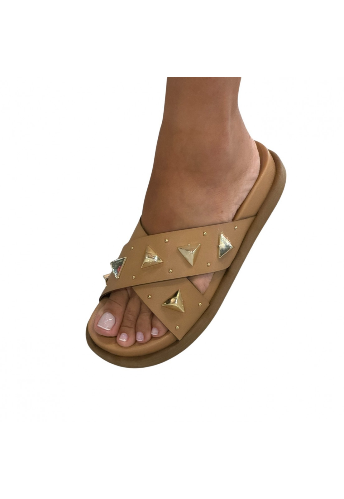 Sandália PAPETE BIRKEN Nude Piramides Spikes Dourada