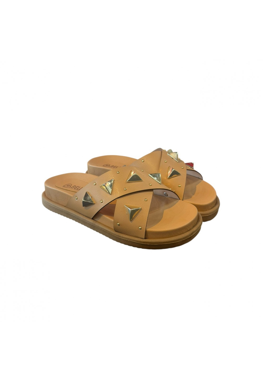 Sandália PAPETE BIRKEN Nude Piramides Spikes Dourada