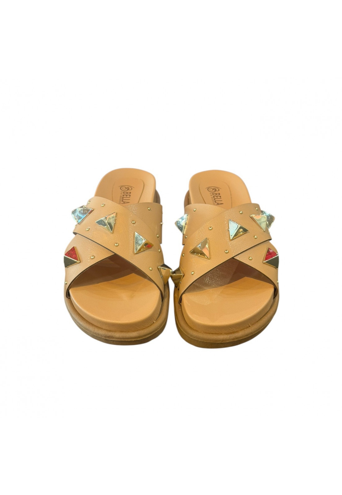 Sandália PAPETE BIRKEN Nude Piramides Spikes Dourada