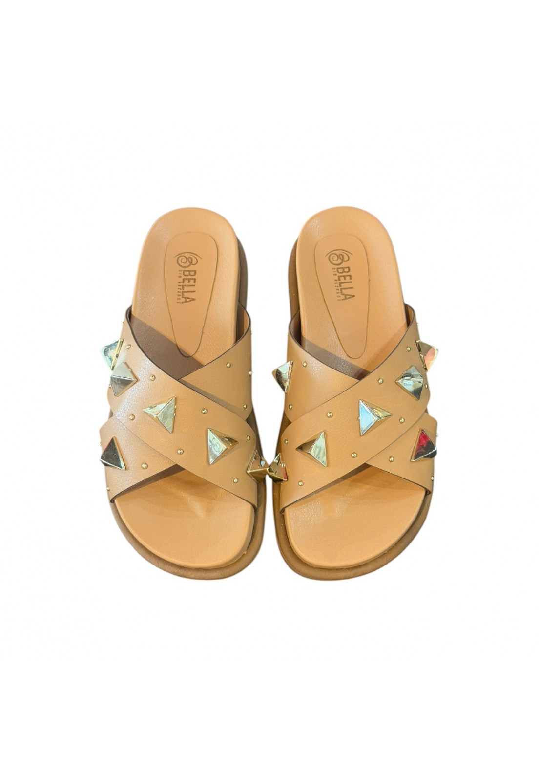 Sandália PAPETE BIRKEN Nude Piramides Spikes Dourada