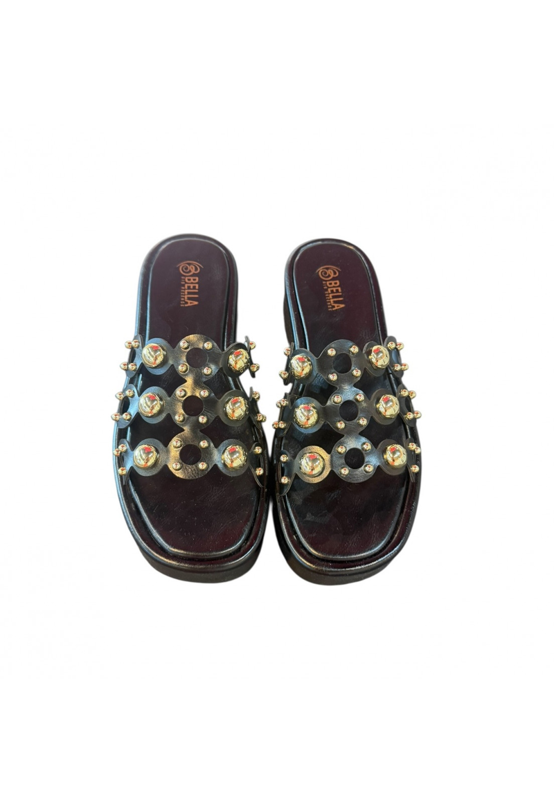 Sandália PAPETE Tamanco Plataforma Birken Preta com esferas douradas Sandália PAPETE Tamanco Plataforma Birken Preta com esferas douradas