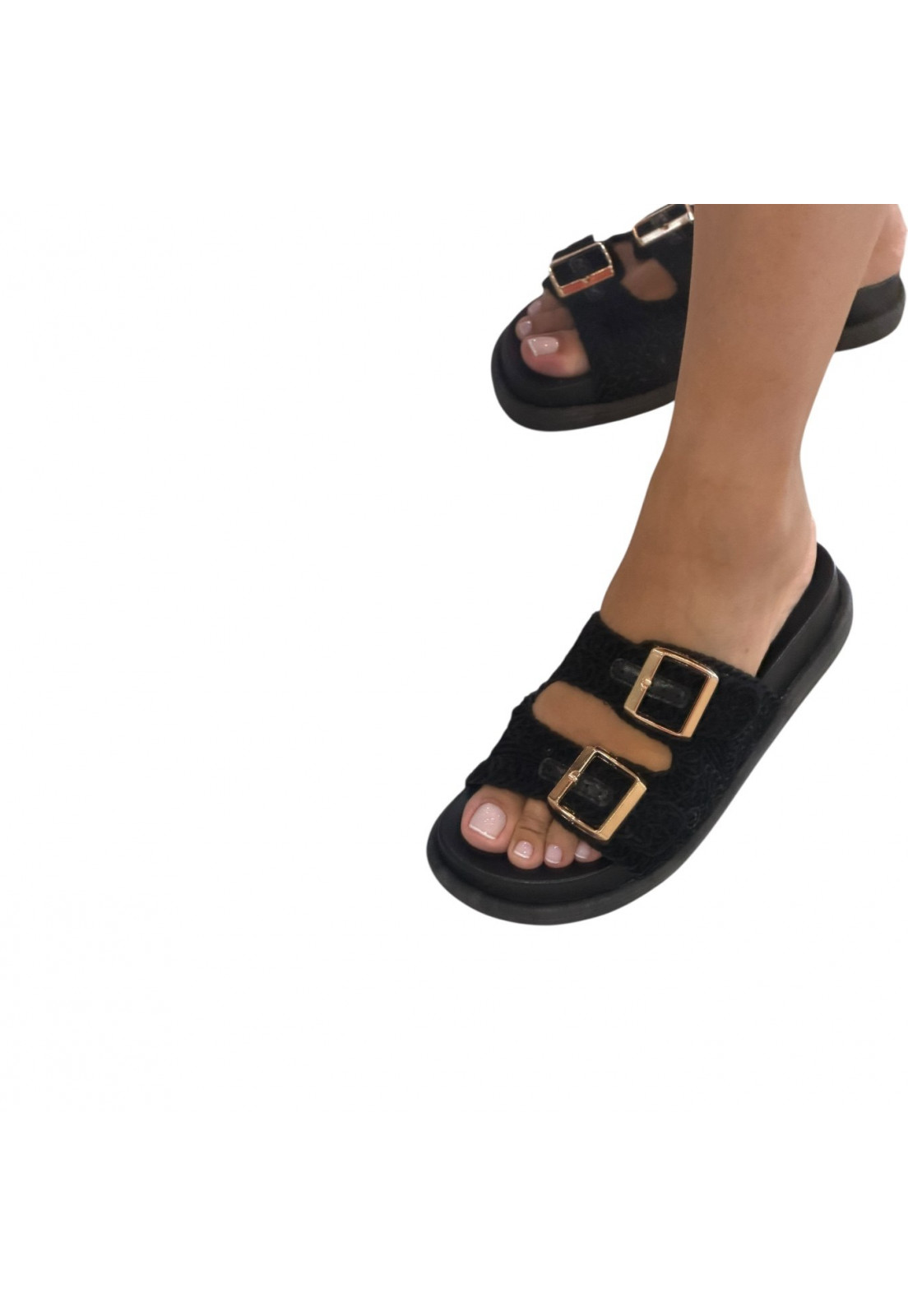 Sandália PAPETE BIRKEN Preta Flat Fivela