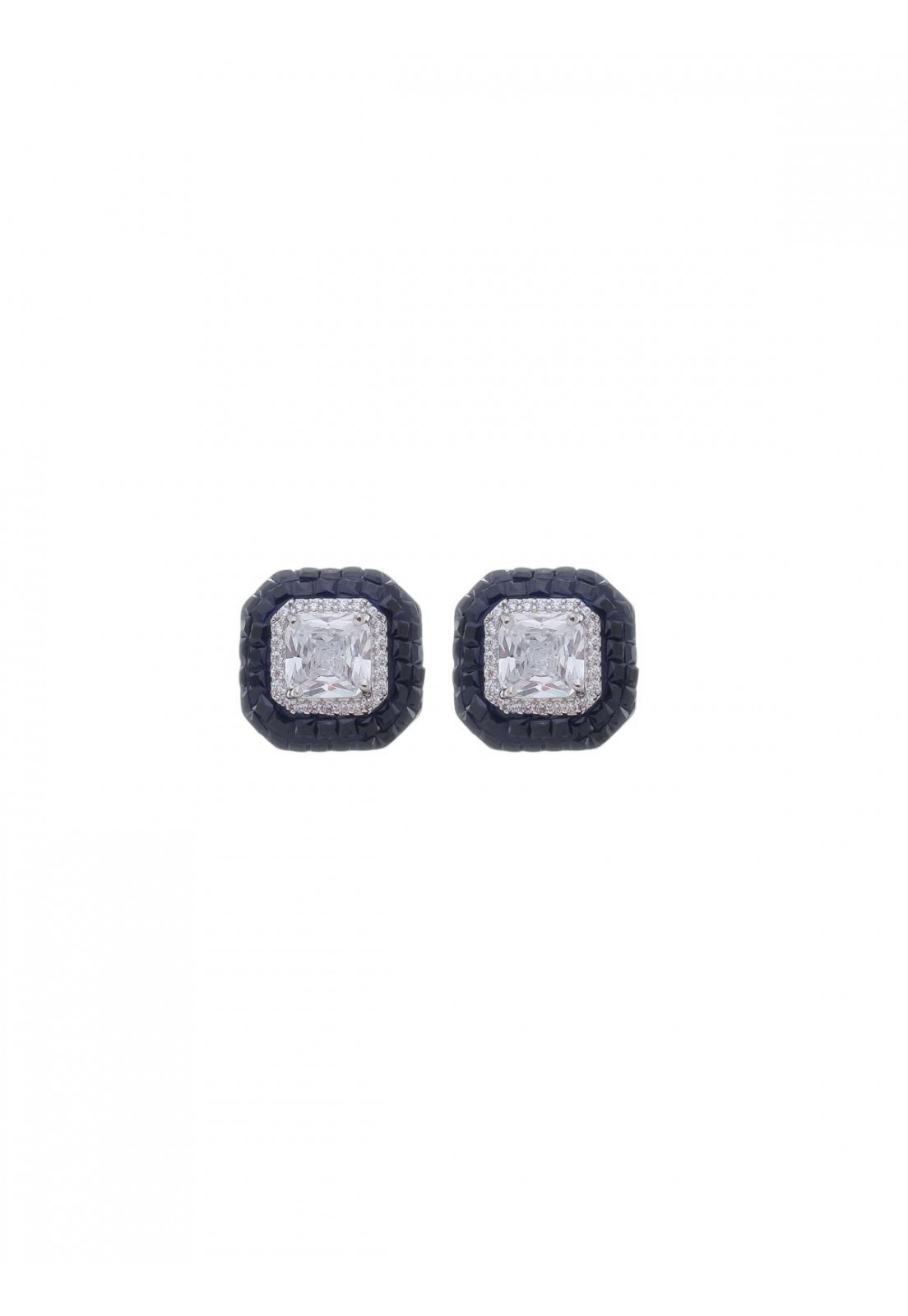 Brinco de base com zirconia safira banho em rodio branco