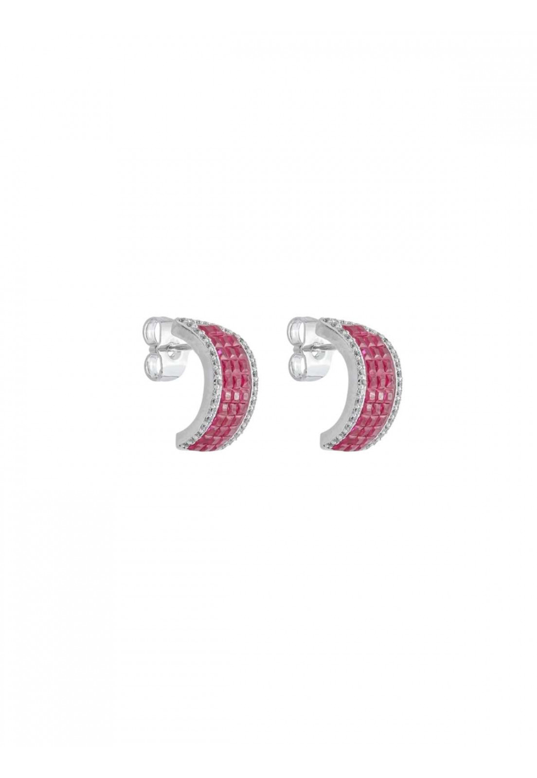 Brinco de base cravejado de zirconia pink banho em rodio branco