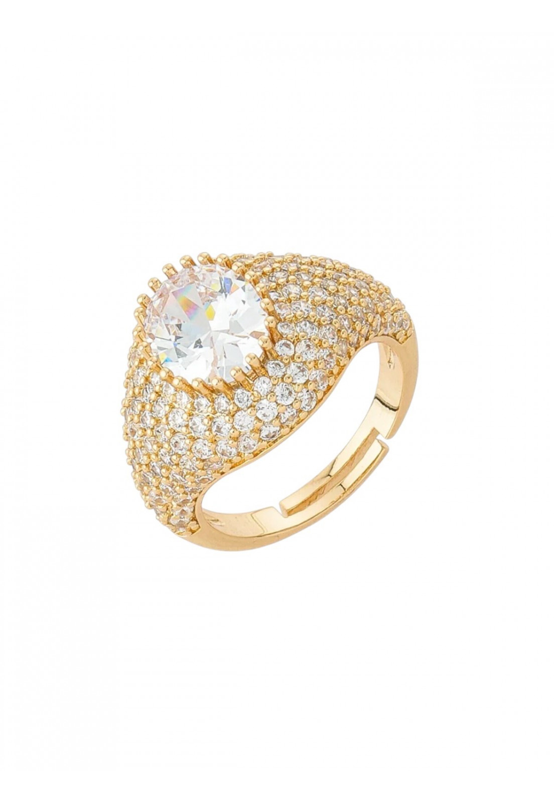 Anel regulável cravejado de zircônia cristal banho em ouro 18k