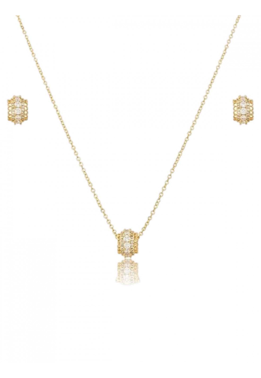 Conjunto de brinco e colar cravejado de zircônia cristal banho em ouro 18k