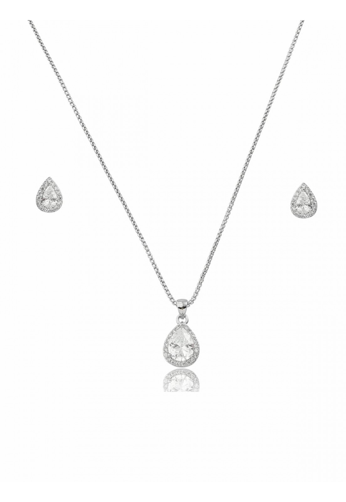 Conjunto de brinco e colar cravejado de zircônia cristal banho em ródio branc