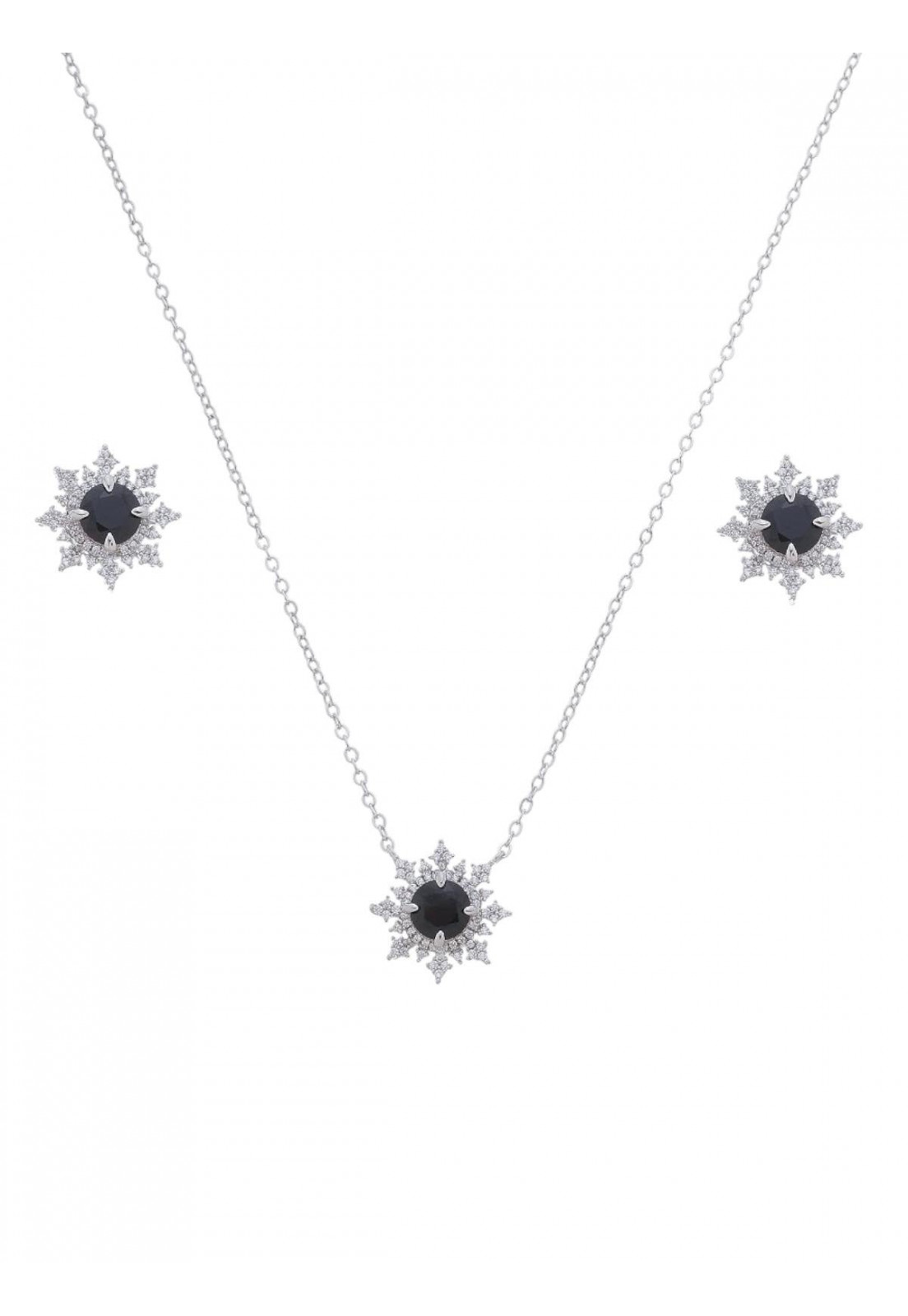 Conjunto de brinco e colar zirconia onix em banho ródio branco