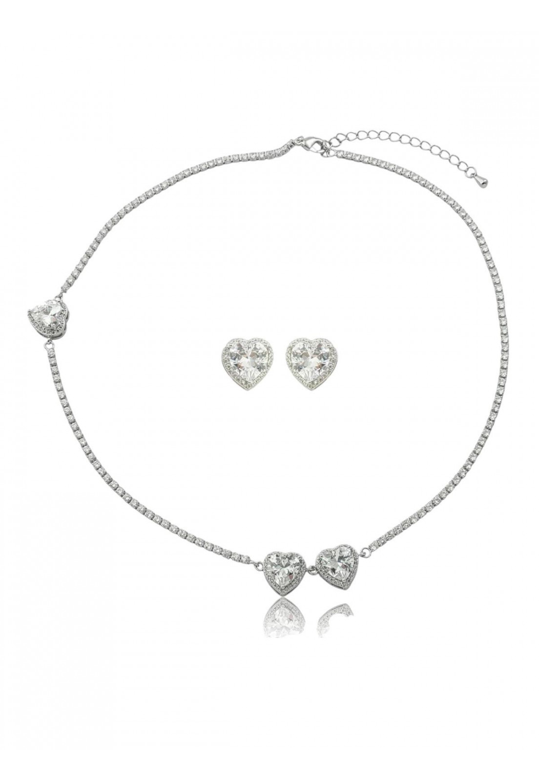 Conjunto de brinco e colar de coração cravejado de zircônia ródio branco
