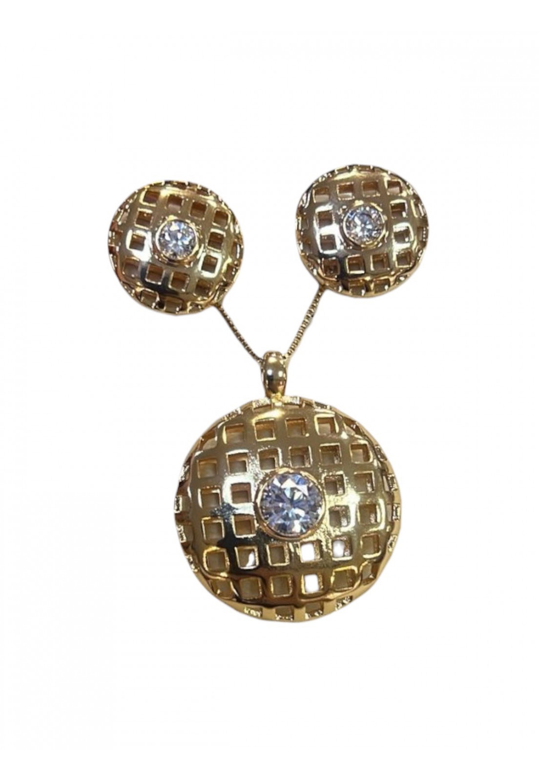Conjunto de brinco e colar de redondo com ponto de luz Ouro 18K